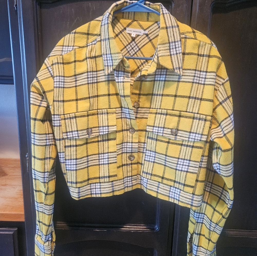 NWT Good American Cropped Yellow/White/Black Plaid Jacket Size 1 (XS/S)